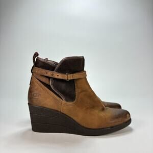 UGG Emalie Brown Classic Leather Ankle Boots Wedge Heels 1008017 Women's Size 7